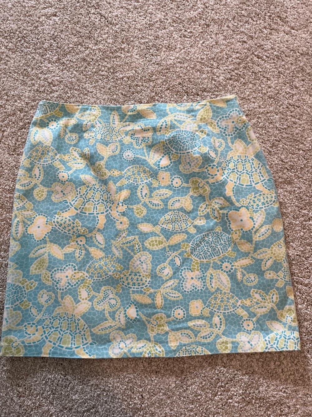 Talbots Turtle Floral Mosaic Light Blue Mini Skirt - 14
